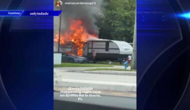 Camper bursts into flames at mobile home park in Hollywood - WSVN 7News | Miami News, Weather, Sports