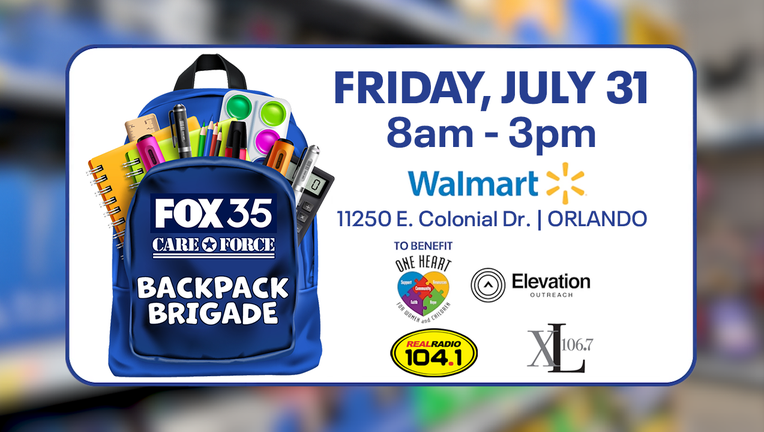 Join us at the FOX 35 Backpack Brigade on Friday, July 31, from 7 a.m. to 3 p.m.