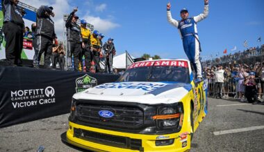Credit: #34: Layne Riggs, Front Row Motorsports, Long John Silver's Ford F-150, winner, celebration, victory lane