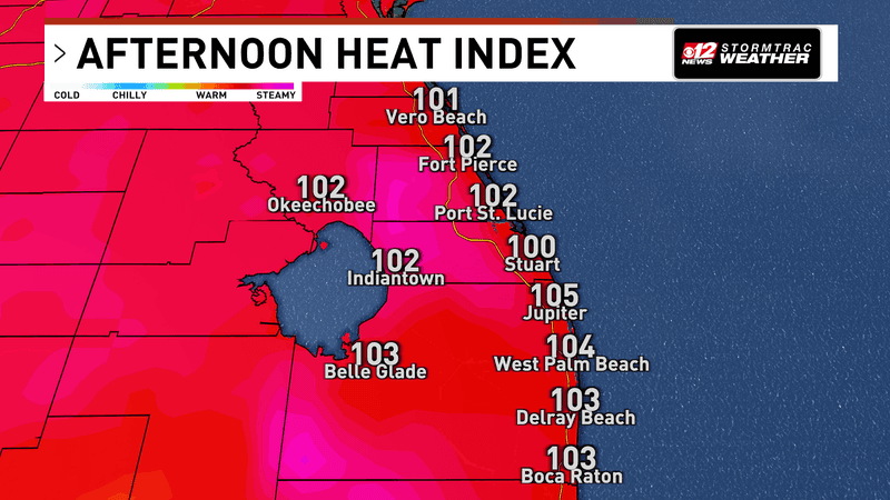 East coast stays mostly dry as dangerous heat continues across South Florida. (WPEC)