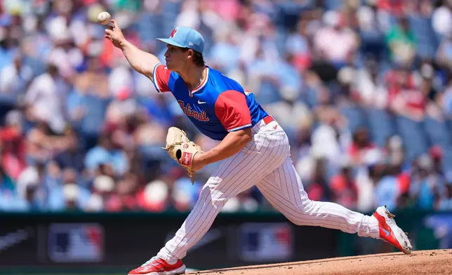 National League pitcher Gage Wood throws during the first inning of the MLB All-Star Futures baseball game against the American League on Sunday, July 12, 2026, in Philadelphia. (AP Photo/Chris Szagola)