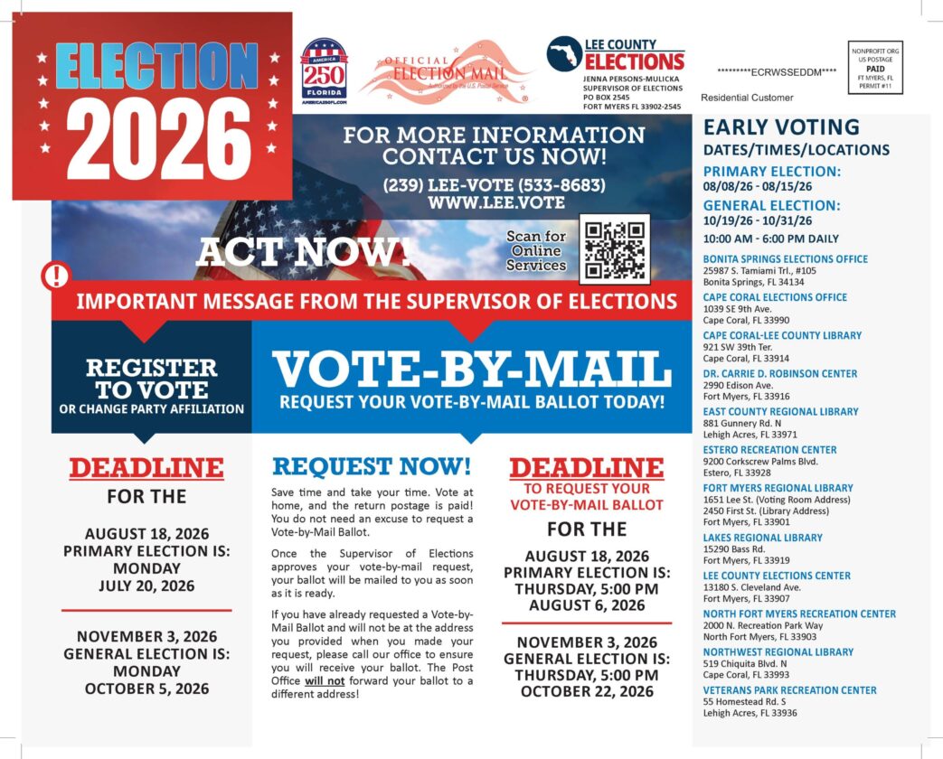 Lee County Supervisor of Elections begins mailing 2026 Elections Notice - FORT MYERS