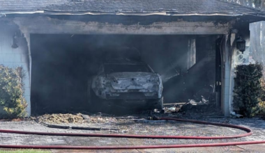 Car fire damages a home in Orange County