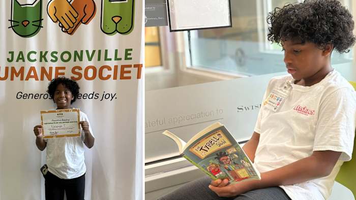 Jacksonville Humane Society celebrates local boy who’s read to pets for more than 100 hours