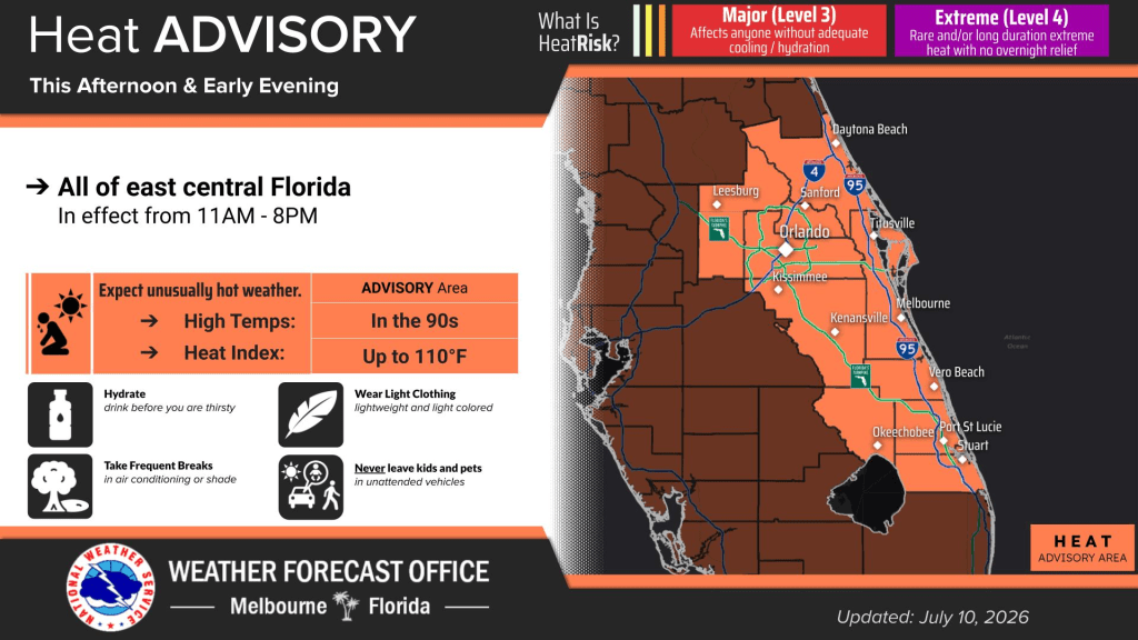 Heat advisory returns to Central Florida from 11a to 8p – Orlando Sentinel