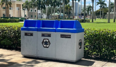 A photo of the recycling bins on FAU’s Boca Raton Campus.