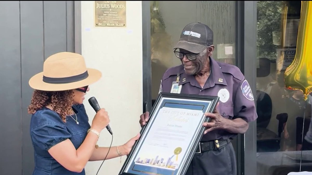 100th birthday celebration for retiring Miami security guard, World War II veteran – NBC 6 South Florida