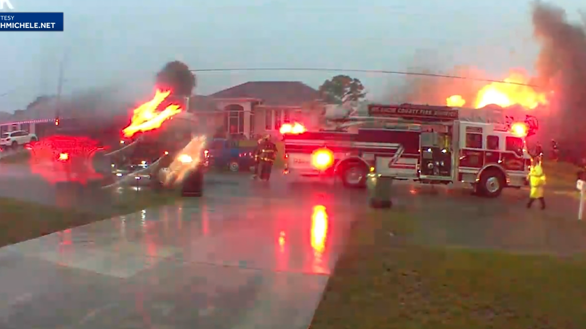 Video shows Port St. Lucie home catch fire during storm