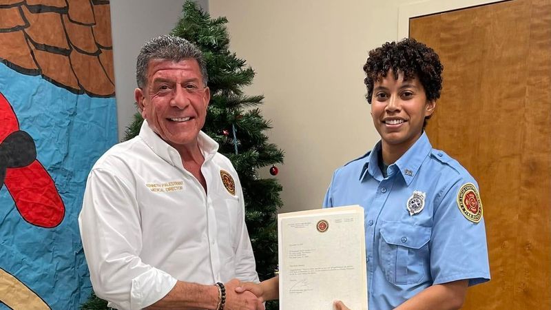 The investigation resulted in the termination of Jordon Hutchison, Christopher Baldwin and Douglas Boudrias, while Roberto "Rocky" Tapia and Kayla Gammie (pictured) received 48-hour unpaid suspensions, according to findings released Saturday by the St. Lucie County Fire District. (SLCFD)
