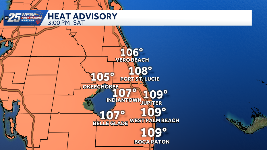 Heat index could reach 110 with showers across South Florida