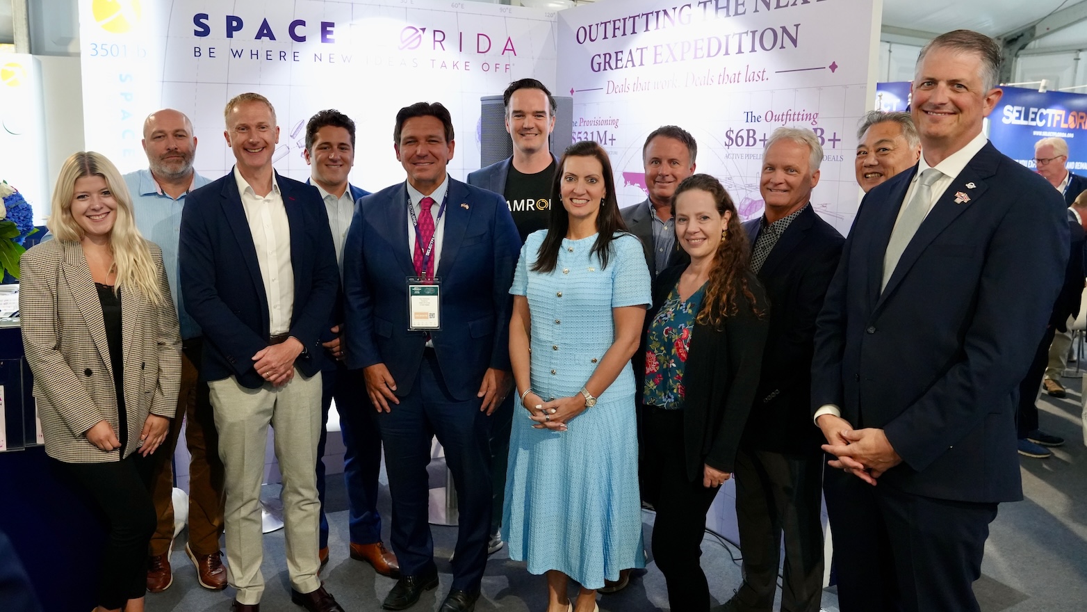 Space Florida logo with the tagline 'Be where new ideas take off' in white text on black background.