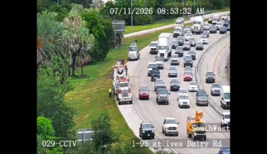 Traffic resumed on I-95 near SR 860 after cement truck rollover briefly closes two northbound lanes; condition of driver unknown - WSVN 7News | Miami News, Weather, Sports