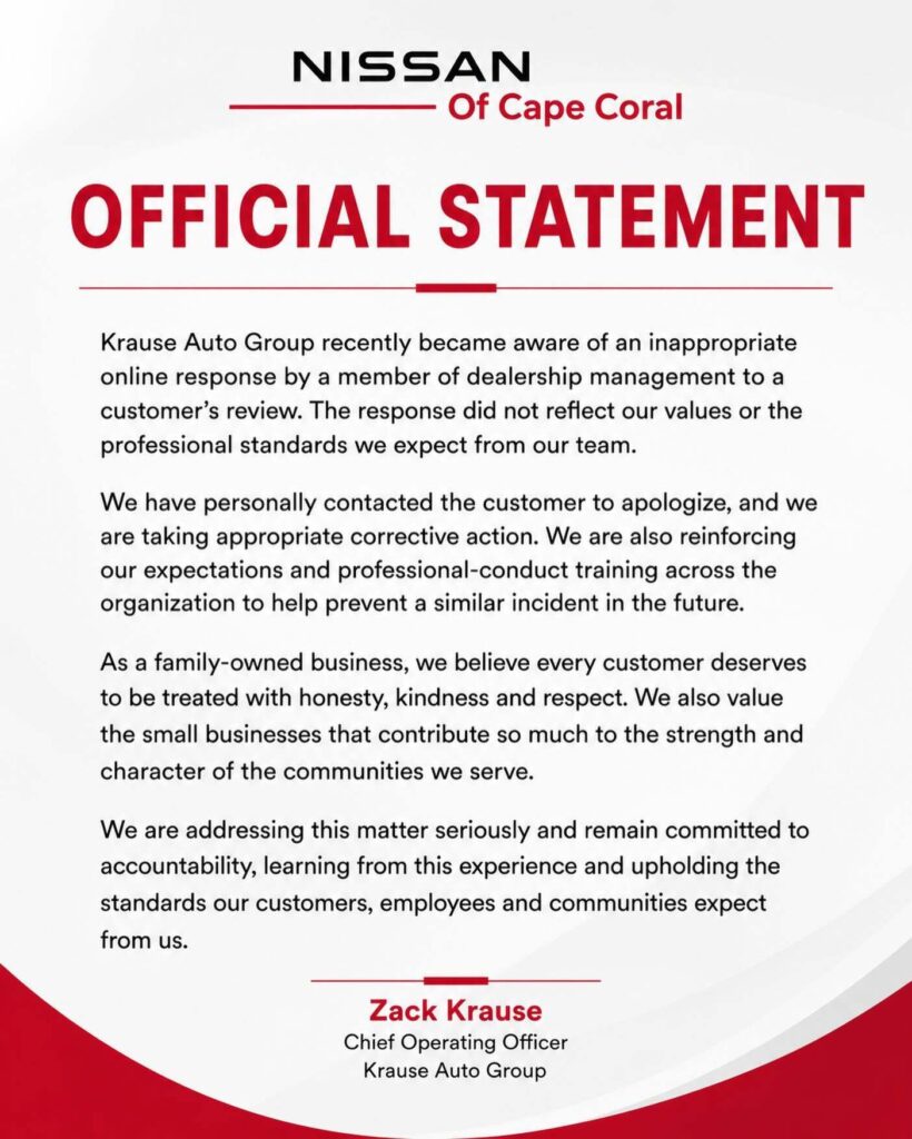  Nissan GM Retaliated Over A Customer’s Bad Review, Then 1.4 Million Viewers Returned The Favor