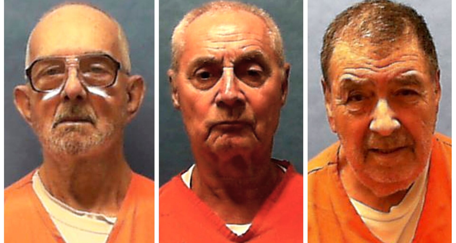This combination of undated booking photos provided by the Florida Department of Corrections in July 2026 shows, from left, Dusty Ray Spencer, Dennis Sochor and Dominick Occhicone. (Florida Department of Corrections via AP)