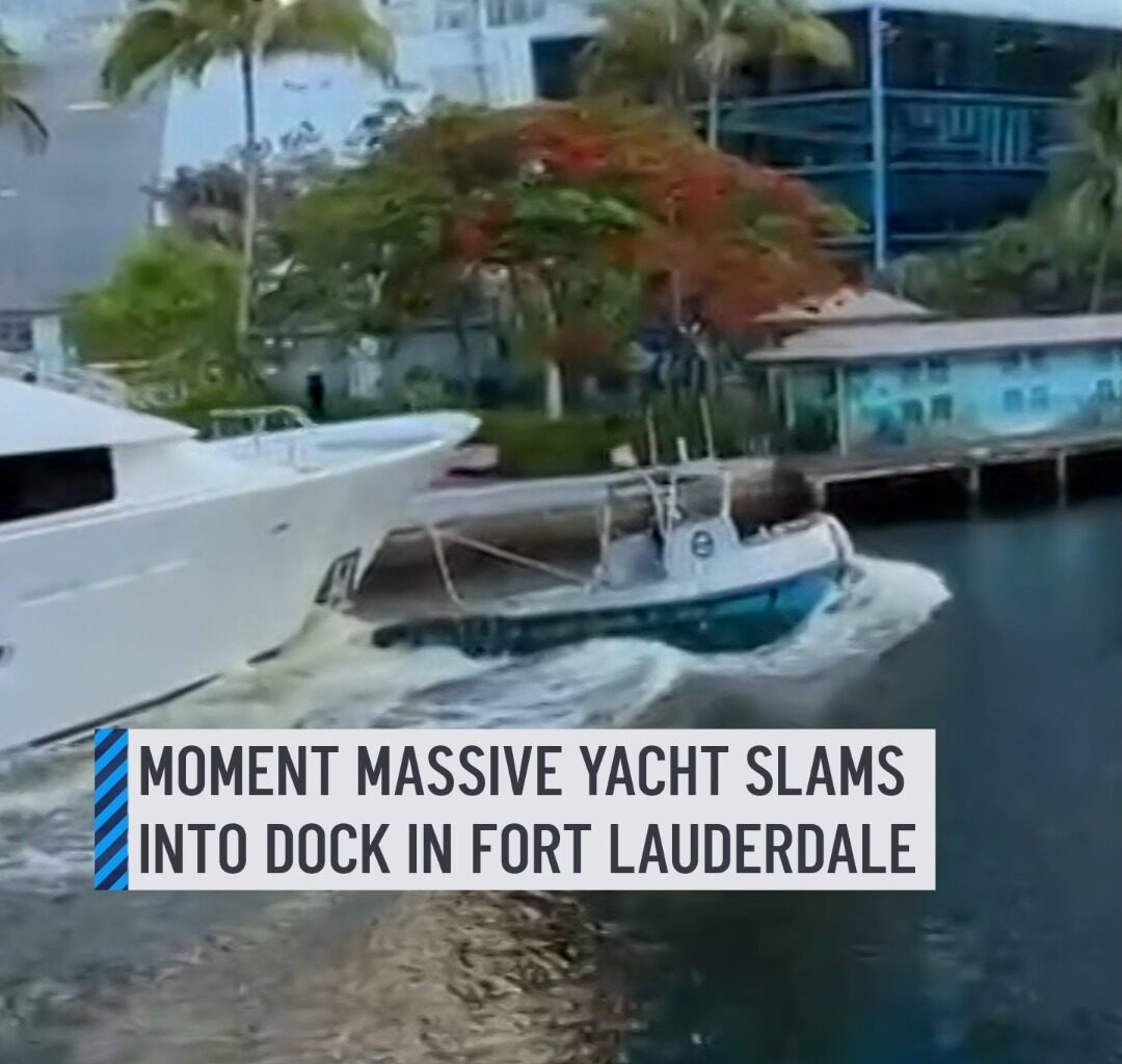 Shocking video captured the very moment when a massive yacht crashed into a dock led by two tow boats. “I recognized the tow boat captains were on the radio; you can hear that they are trying to slow the boat down and weren’t capable of it,” said Yacht Sales International owner Udo Willersinn. #fortlauderdale #yacht #dock #crash #boat