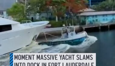 Shocking video captured the very moment when a massive yacht crashed into a dock led by two tow boats. “I recognized the tow boat captains were on the radio; you can hear that they are trying to slow the boat down and weren’t capable of it,” said Yacht Sales International owner Udo Willersinn. #fortlauderdale #yacht #dock #crash #boat