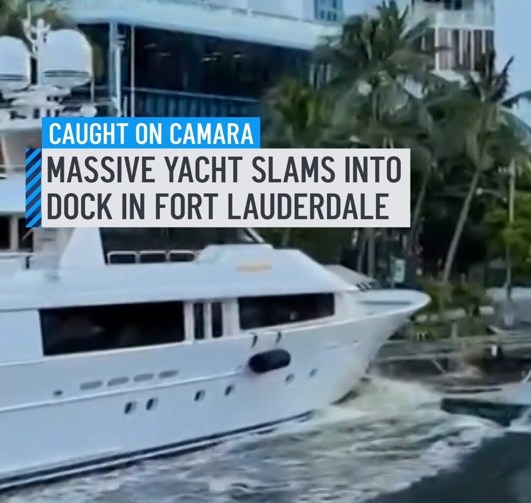 Video in Fort Lauderdale captured the moment when a massive yacht crashed into a dock. The incident happened Monday morning when the boat struck the city's dock at the stormwater pump station, causing significant damage to the dock and its support pilings, city officials said. It's unusual for a big yacht to crash into a dock because tow boats are there to prevent that from happening. #yacht #crash #caughtoncamera #fortlauderdale