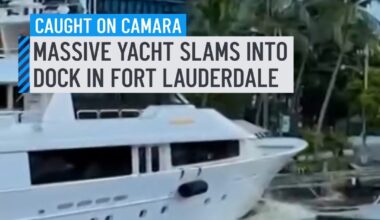 Video in Fort Lauderdale captured the moment when a massive yacht crashed into a dock. The incident happened Monday morning when the boat struck the city's dock at the stormwater pump station, causing significant damage to the dock and its support pilings, city officials said. It's unusual for a big yacht to crash into a dock because tow boats are there to prevent that from happening. #yacht #crash #caughtoncamera #fortlauderdale