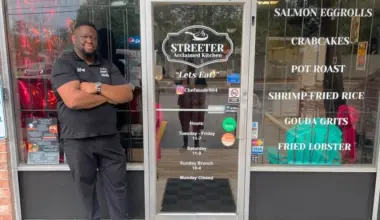 Johnathan Streeter, owner of Streeter Acclaimed Kitchen, stands in front of his restaurant with his arms crossed.