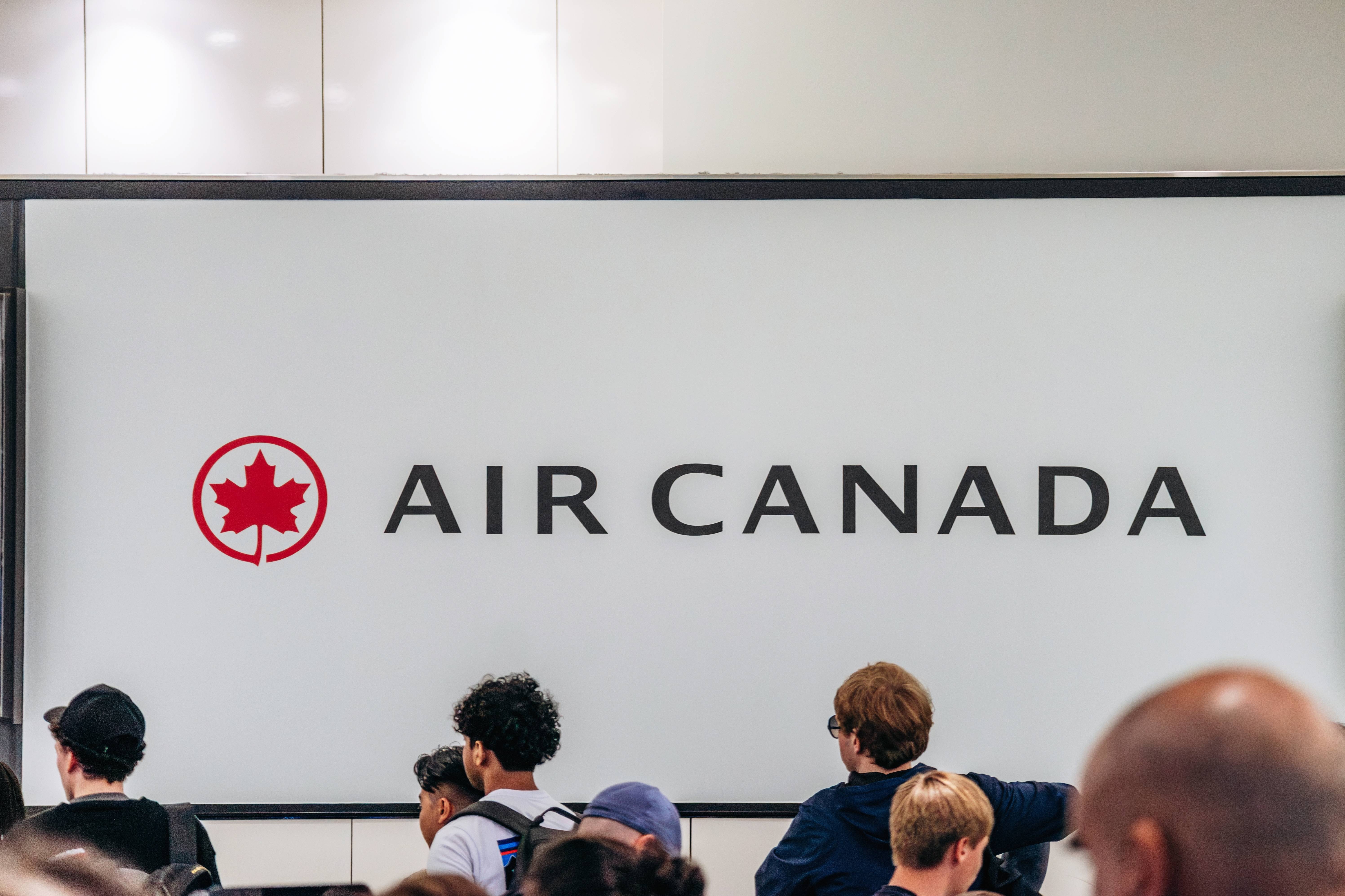 Air Canada counter in Montreal as passengers experience delays.