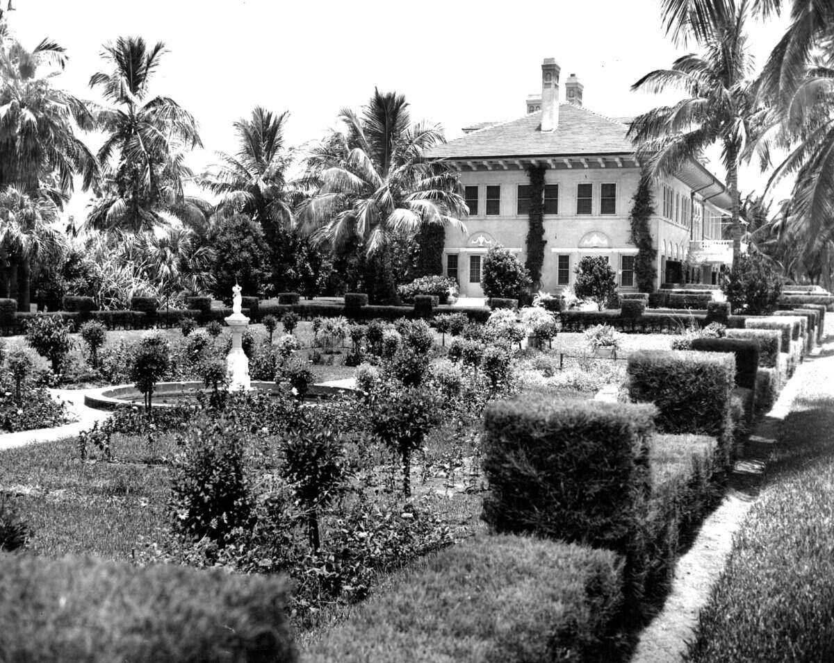 The gardens at the Firestone mansion at 44th Street and Collins Avenue. The home made way for the Fontainebleau hotel in the 1950s.
