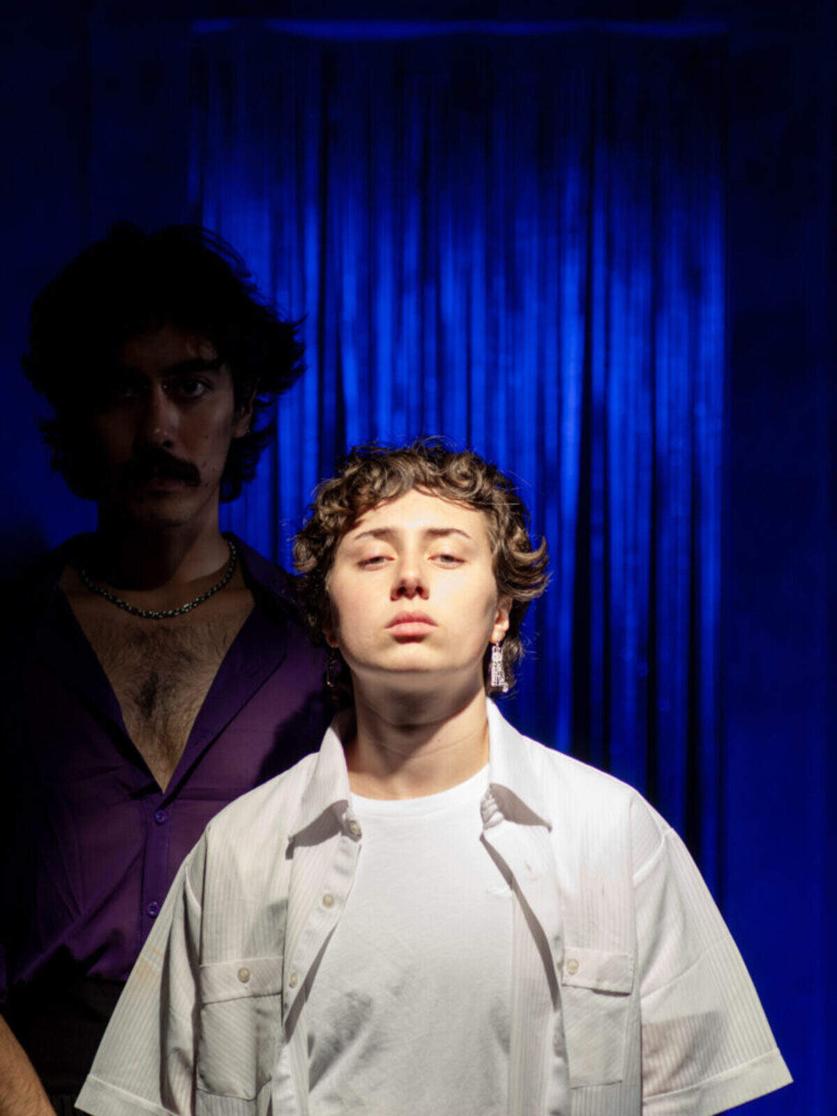 Nico Grimes as Kevin in Brandon Urrutia’s “Kevin and the River Flan.” Giuseppe Fusca is in the background as Babalú-Ayé.