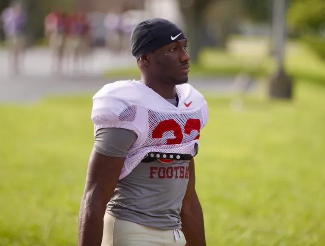 FSU football's Ousmane Kromah walks into practice at the University of North Florida on Thursday, August 8, 2025