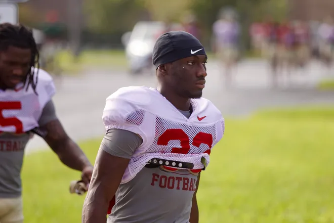 FSU football's Ousmane Kromah walks into practice at the University of North Florida on Thursday, August 7, 2025