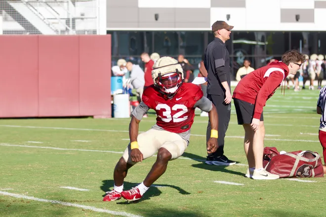 Running back Ousmane Kromah runs a route as Florida State football held a spring practice on Friday, March 13, 2026, at the Seminoles practice facility.