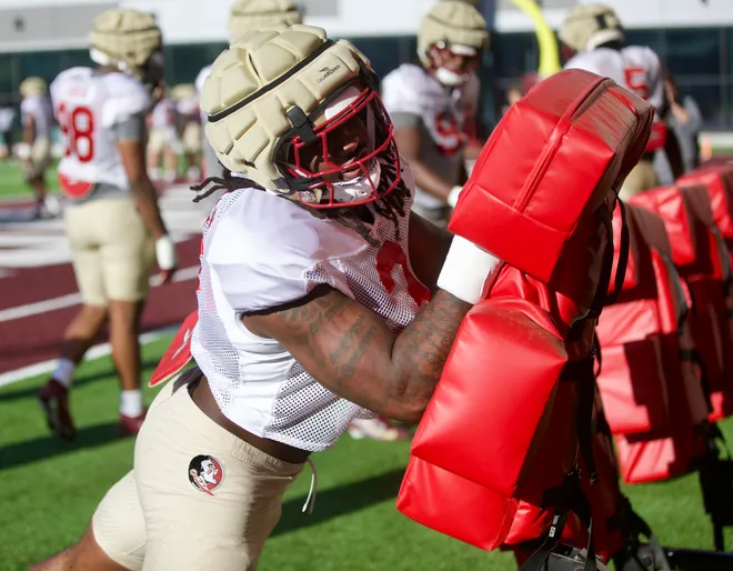 Mandrell Desir runs a drill as Florida State football held a spring practice on Friday, March 13, 2026 at the Seminoles practice facility.