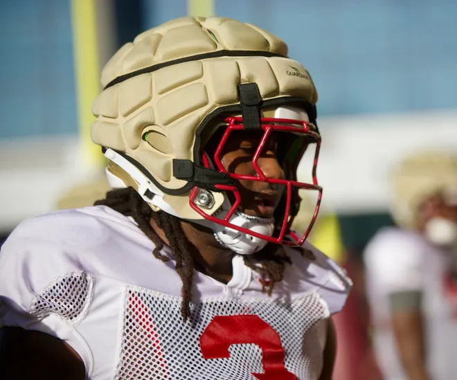 Mandrell Desir runs a drill as Florida State football held a spring practice on Friday, March 13, 2026 at the Seminoles practice facility.