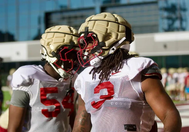 Mandrell Desir runs a drill as Florida State football held a spring practice on Friday, March 13, 2026 at the Seminoles practice facility.