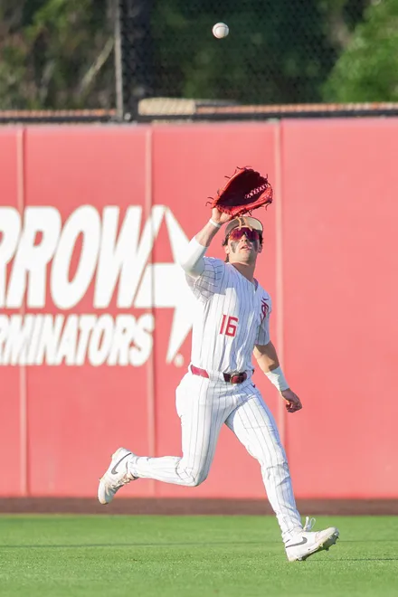 Florida State Seminoles outfielder Brayden Dowd (16) catches a fly ball. The Florida State Seminoles hosted the Florida Gators at Dick Howser Stadium on Tuesday, April 7, 2026.