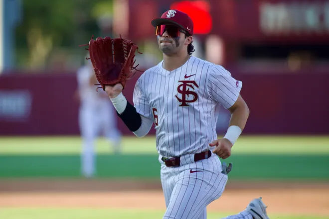 Brayden Dowd runs as Florida State baseball hosted Miami at Dick Howser Stadium on Thursday, May 14, 2026 in the first of three games.