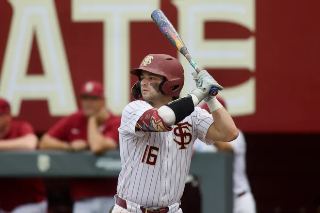 Brayden Dowd awaits a pitch as FSU baseball hosts St. John’s in the NCAA Tallahassee Regional on Friday, May 29, 2026 at Dick Howser Stadium.