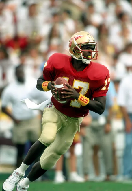 Oct 10, 1992; Tallahassee, FL, USA; FILE PHOTO; Florida State quarterback Charlie Ward (17) in action against North Carolina at Doak Campbell Stadium. Mandatory Credit: Photo By USA TODAY Sports
