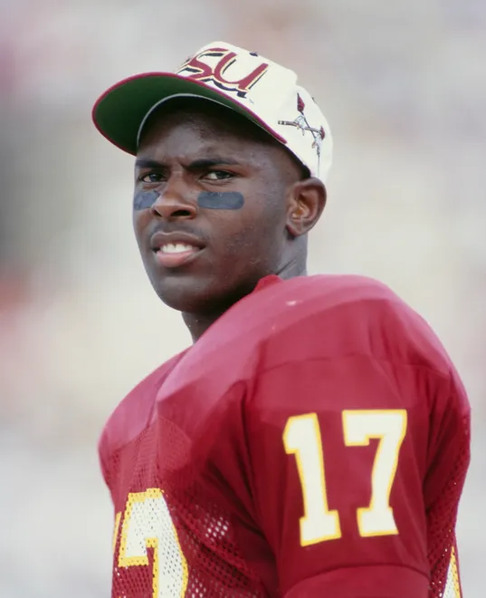 Portrait of Charlie Ward #17, Quarterback for the Florida State Seminoles during the NCAA Atlantic Coast Conference college football game against the Clemson University Tigers on 11th September 1993 at the Doak Campbell Stadium in Tallahassee, Florida, United States. The Seminoles won the game 57 - 0. (Photo by Scott Halleran /Allsport/Getty Images)