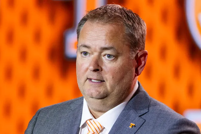Head Coach Josh Heupel of the Tennessee Volunteers speaks at SEC football media day at Tampa Marriott Water Street on July 20, 2026 in Tampa, Florida.