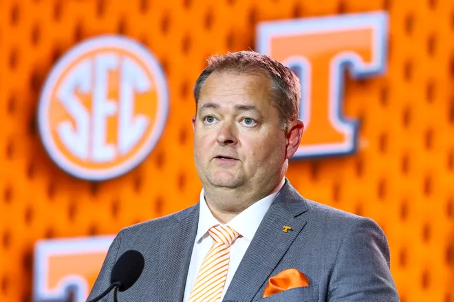 July 20, 2026; Tampa, Florida; Tennessee Volunteers head coach Josh Heupel speaks to the press during SEC Football Kickoff Media Day at the Tampa Marriott.