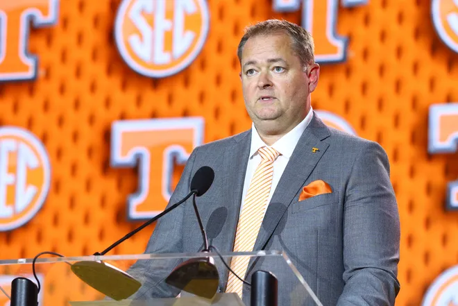 July 20, 2026; Tampa, Florida; Tennessee Volunteers head coach Josh Heupel speaks to the press during SEC Football Kickoff Media Day at the Tampa Marriott.