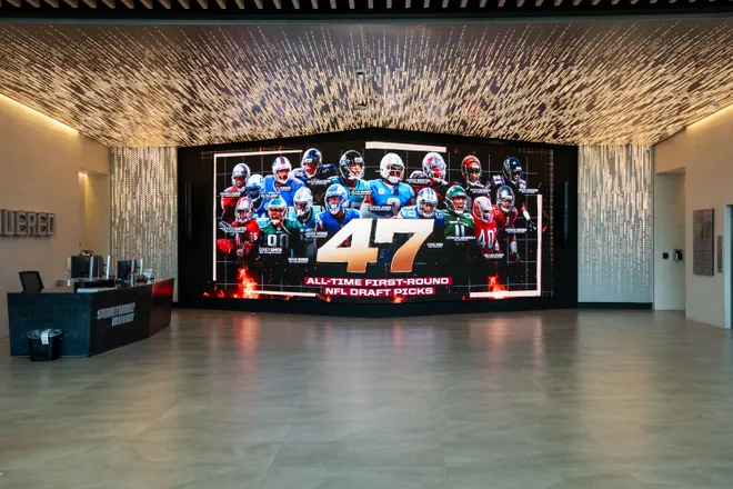 The lobby of the Florida State University Dunlap Football Center.