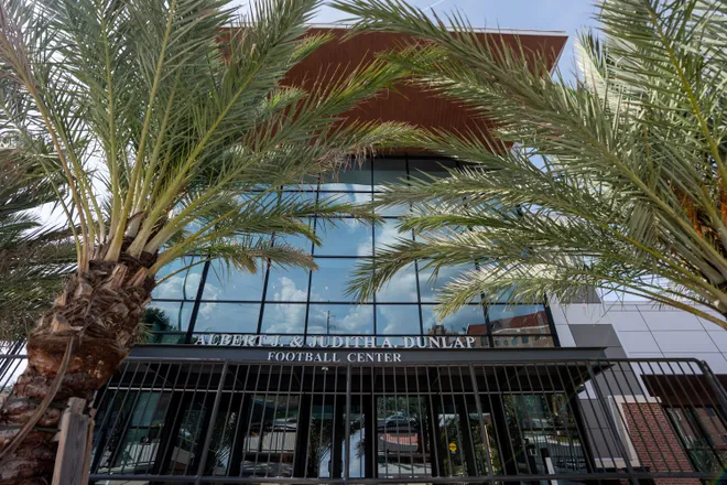 The exterior of the Florida State University Dunlap Football Center.