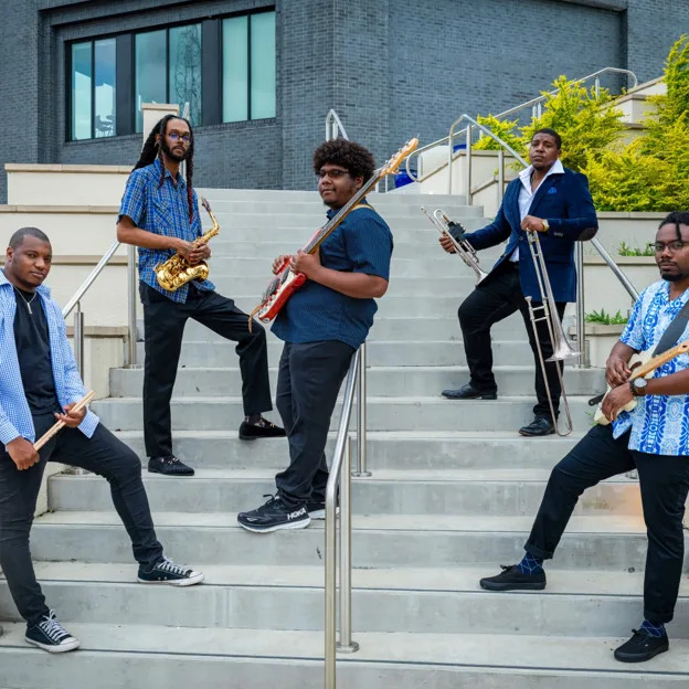 Pharaohs of Funk have been playing together now for almost three years. The current lineup is Kirk Gavin on vocals and trombone/trumpet, Aaron Watson on vocals and saxophone, Collin Hopkins on drums, Kendrick Jacobs on bass, and Joël Johnson on guitar.