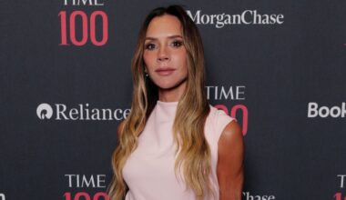Victoria Beckham poses at her popup shop in Miami