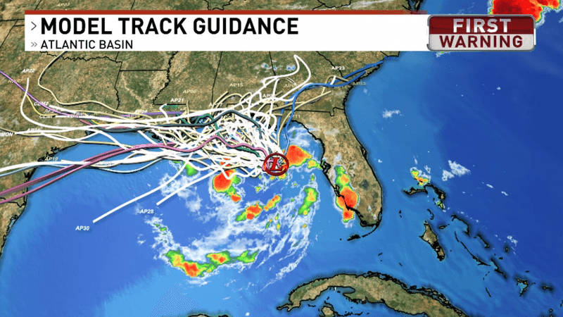 This map indicates uncertainty in where the tropical weather maker will end up. Each line is a different computer model. Not all of these model tracks are considered equally reliable, and many won’t verify. They’re useful for showing the uncertainty, but the official forecast from the National Hurricane Center weighs the models based on their past performance.