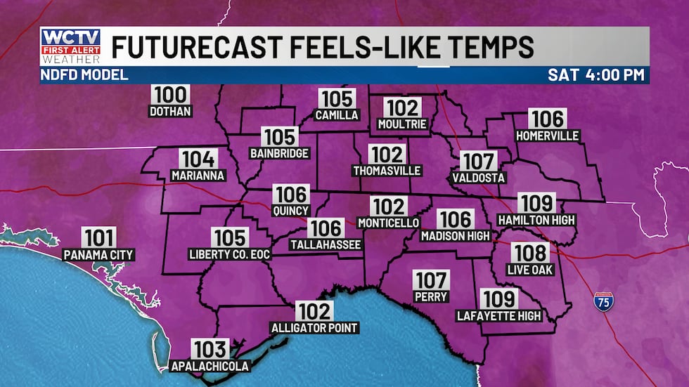 It will feel like 100 to 108 for much of the afternoon.