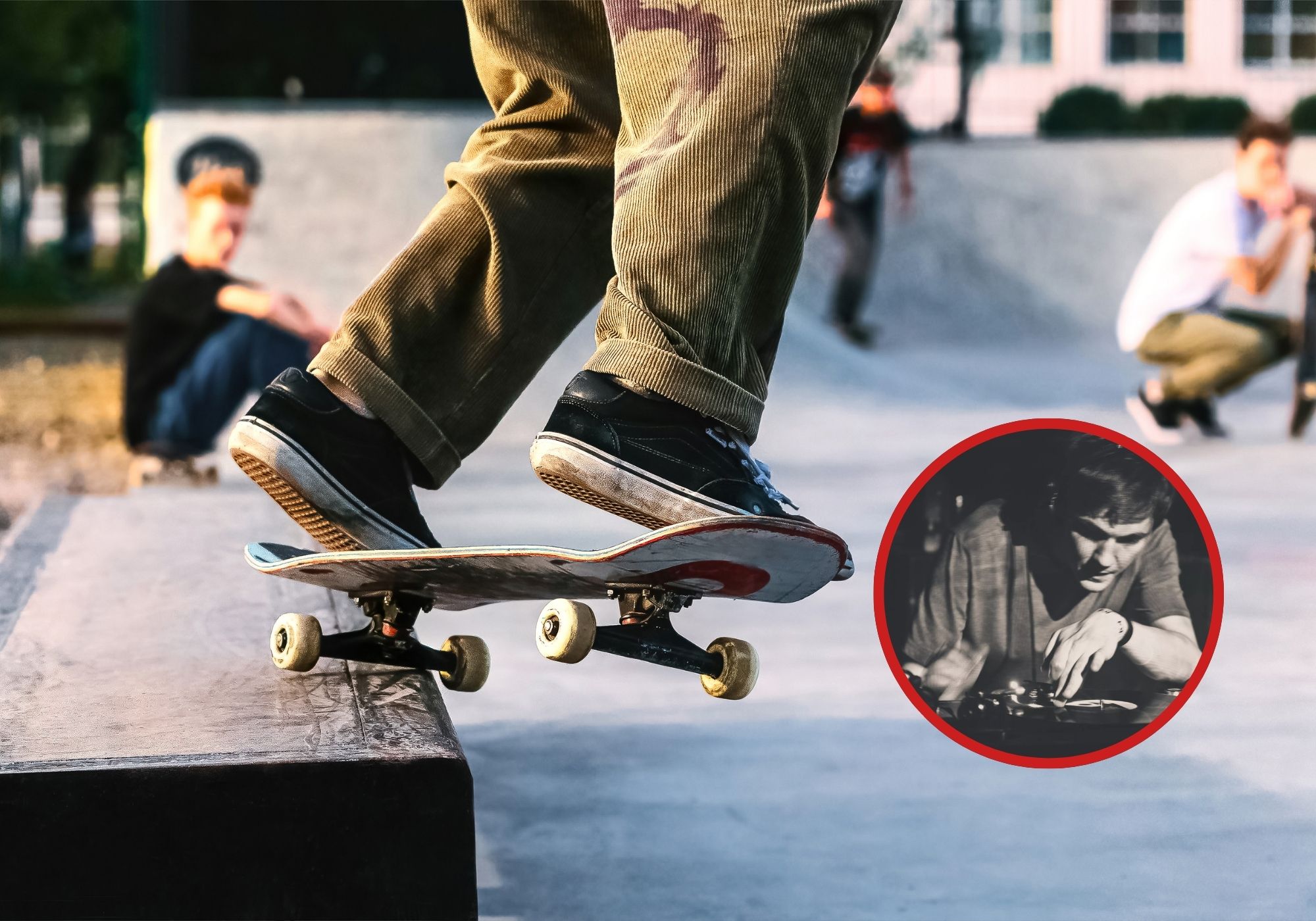Collage of a skater and a Miami DJ
