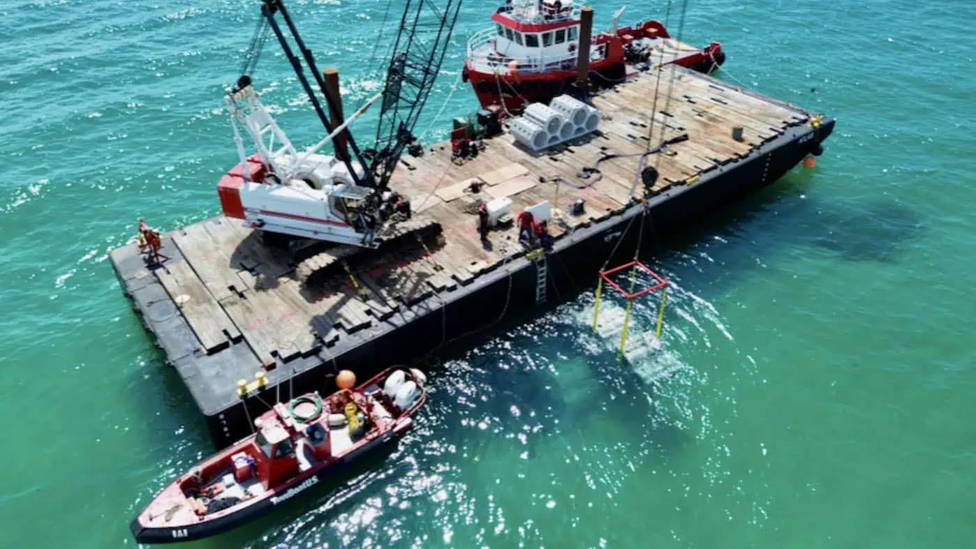 Barge deploys 3D printed SEAHIVE structures (Image credit- 1Print)