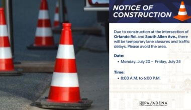 Lane Closures Will Affect South Allen Avenue at Orlando Road Starting Monday – Pasadena Now