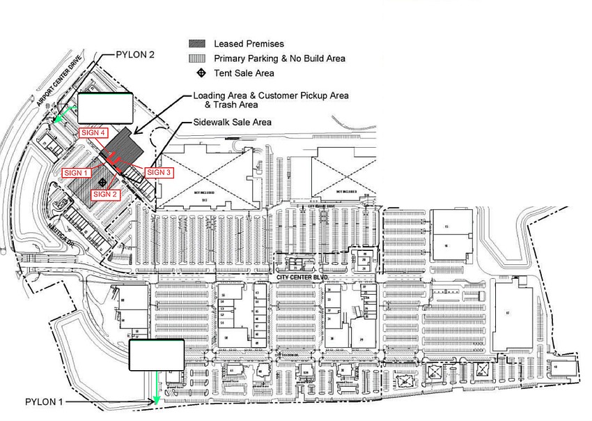 A site plan for Bob’s Discount Furniture’s sign permits shows it will take a River City Marketplace space now occupied by Ashley Furniture. A site plan for Bob’s Discount Furniture’s sign permits shows it will take a River City Marketplace space now occupied by Ashley Furniture.